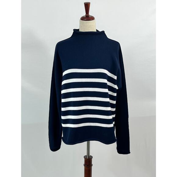 FRANK & EILEEN Sz M Medium Monterey Pullover Sweater Navy Stripe - Picture 2 of 10